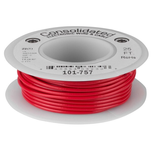 Main product image for Consolidated 22 AWG Red Solid Hook-Up Wire 25 ft. 101-757